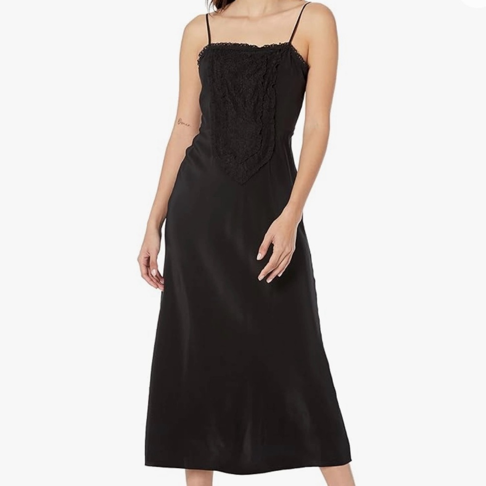 Rebecca Taylor Silk Midi Lace Patch dress black size 2